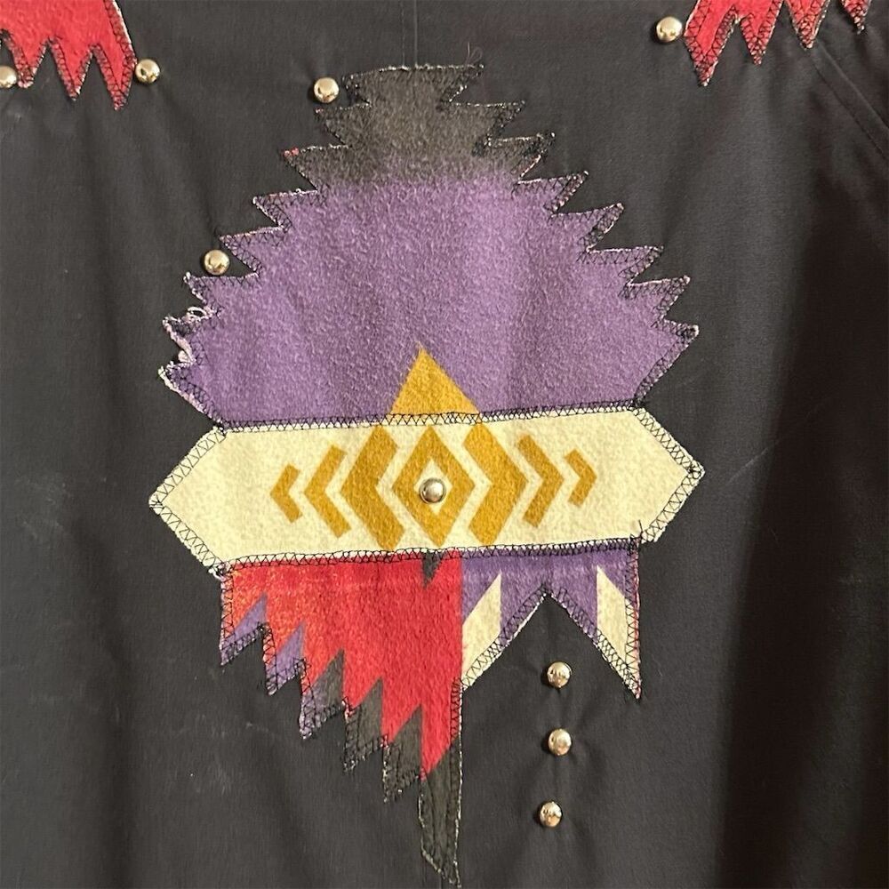 Vintage Campus Permanent Press Black Unisex Southwestern Embellished Trench Coat - Picture 8 of 16